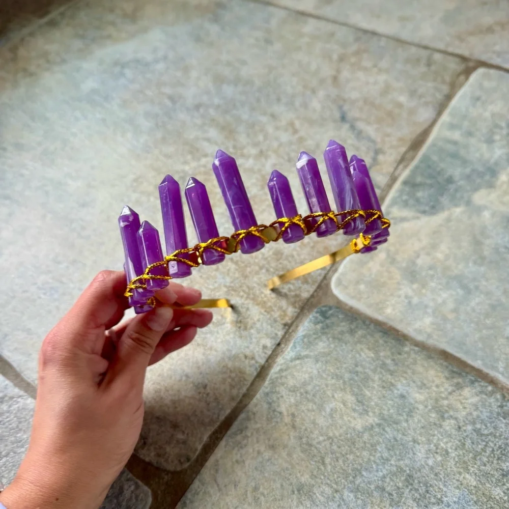 Purple Crystal Stone & Gold Headband Hairband‎ Whimsy for Maternity or Showers